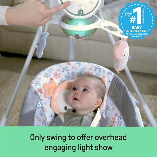 Miniatura 3 de Ingenuity InLighten - Columpio para bebé de 5 velocidades, asiento giratorio para bebé, arnés de seguridad de 5 puntos, sonidos naturales, luces