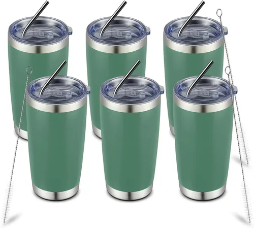 Miniatura 25 de COMOOO Taza de viaje de acero inoxidable de doble pared aislada al vacío de 20 onzas con tapa y pajita, taza de café aislada con recubrimiento