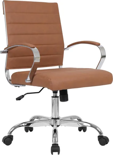 Miniatura 6 de LANDSUN Silla de oficina en casa, silla de escritorio con respaldo medio, silla giratoria ejecutiva acanalada de piel sintética con ruedas