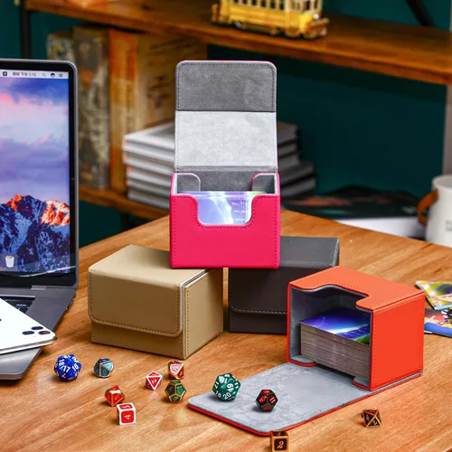 Miniatura 7 de Yookeer 4 cajas de cuero para cartas, caja de juego de cartas para coleccionar, compatible con MTG Commander (rosa, naranja, arena, gris, horizontal)