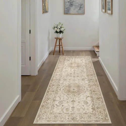 Miniatura 14 de PureCozy - Alfombra de área beige de 8 x 10, lavable, vintage, alfombra para sala de estar, dormitorio, gran alfombra suave retro de pelo bajo
