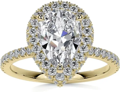 Miniatura 4 de Anillo de compromiso de diamantes con halo superior y lateral de corte de pera blanca de 2.75 quilates con certificación IGI en oro rosa amarillo