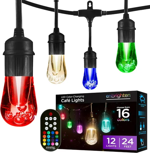 Enbrighten Vintage Seasons 37791 cadena de luces ledes blanco cálido con cambios de color (24 ft.), inalámbrica, con 12 focos duraderos, calidad