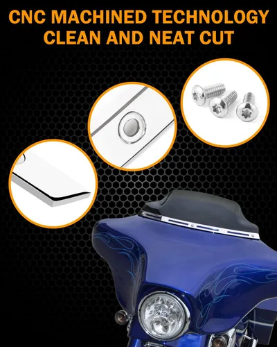 Miniatura 4 de PBYMT Parabrisa biselada con ranuras pulidas de acero inoxidable en forma de murciélago, cromada, compatible con Harley Tri Electra Street Glide