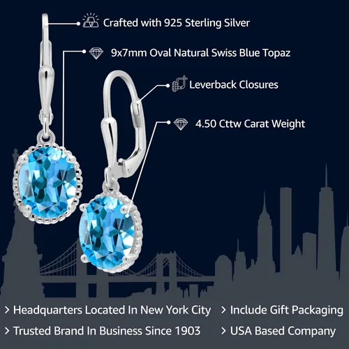 Miniatura 174 de Gem Stone King Aretes colgantes de gota para mujer, plata de ley 925, piedra natal ovalada de 0.354 x 0.276 in, joyería fina, regalos para ella
