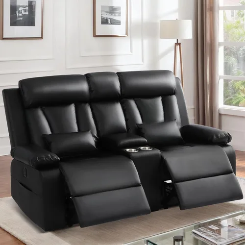 Miniatura 10 de Sofá biplaza reclinable eléctrico con consola, sofá reclinable eléctrico con calor y masaje, sofá biplaza reclinable de pared con puertos dobles
