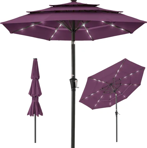 Best Choice Products - Sombrilla solar de 10 pies de 3 niveles para patio, sombrilla de sol para exteriores, mercado, patio trasero, terraza, junto