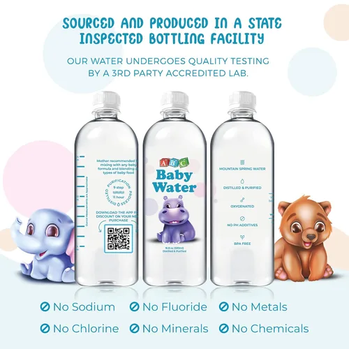 Miniatura 4 de ABC Baby Water Agua destilada prémium para bebés, botellas purificadas saludables de 16.9 onzas, fórmula, cereales, leche, bebida diaria, paquete