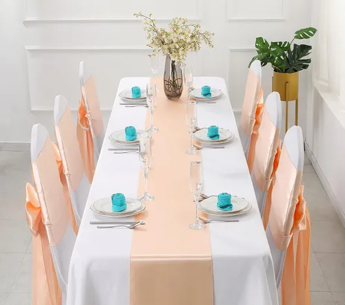 Miniatura 2 de Horbaunal - Juego de 12 caminos de mesa de satén color melocotón de 12 x 108 pulgadas, caminos de mesa suaves para bodas, banquetes y fiestas