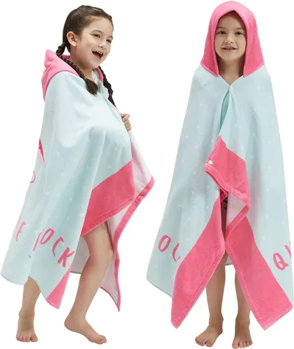 Miniatura 12 de BANGSAUR Toallas de playa para niños con capucha, algodón suave de 50 x 30 pulgadas, niñas y bebés de 3 a 12 años, toalla de baño, piscina