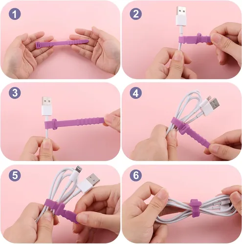 Miniatura 5 de 20 bridas de silicona para cables, correas organizadoras de cables, reutilizables, para gestión de cables elásticos para auriculares, cables