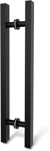 Miniatura 12 de Manijas Cuadradas de Titanio Dorado para Puerta de Granero 12"/24"/36"/48"/59", Manija Larga de Puerta Francesa de Empujar y Tirar de Doble Cara