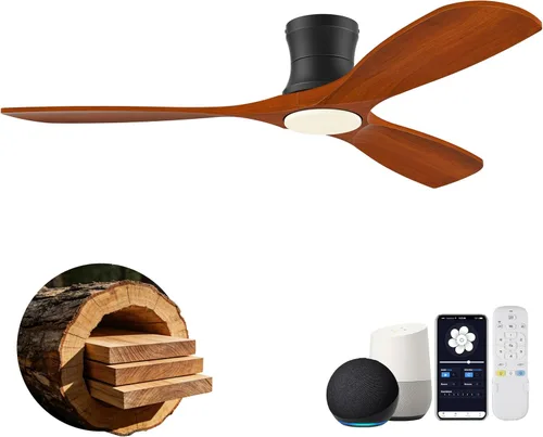 Miniatura 16 de Hoenofly - Ventilador de techo inteligente de madera de 52" de bajo perfil con luces y control remoto, motor CC silencioso, ventiladores de techo