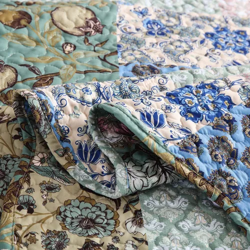 Miniatura 8 de MarCielo Juego de colcha acolchada de 3 piezas, colcha estampada, juego de ropa de cama, manta, colcha ligera (flor azul, Queen) (B026_Q)