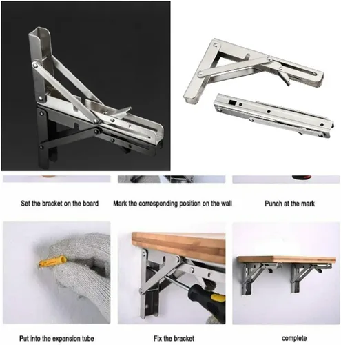 Miniatura 4 de SBTRKT 2 piezas de acero inoxidable plegable soporte de mesa soporte estante banco 440.9 lbs carga pesada Repisas Flotantes Mesa plegable