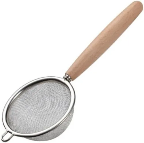 Colador de doble malla fina de acero inoxidable con mango de madera para alimentos, arroz, pasta, harina, colador de harina, tamiz de cocina,