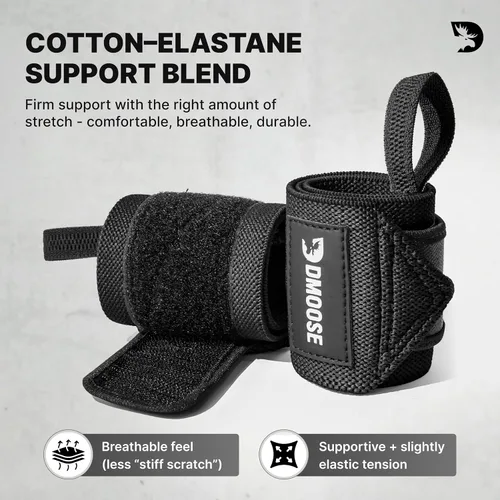 Miniatura 4 de DMoose Fitness Muñequeras para levantamiento de pesas de 18 pulgadas – Envoltura de gimnasio resistente con lazo para el pulgar para apoyo y alivio