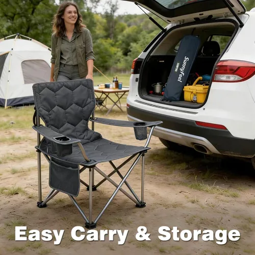 Miniatura 7 de SUNNYFEEL Silla de Camping Plegable de Gran Tamaño 500 LBS Sillas de Césped de Servicio Pesado con Plegado Portátil con Reposabrazos, Portavasos
