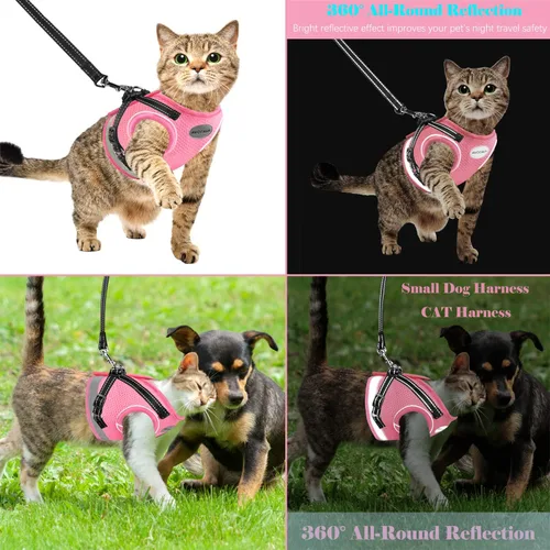 Miniatura 5 de Arnés para gatos y correa para caminar, arneses a prueba de escapes para gatitos, arnés ajustable reflectante para cachorros con correas, chaleco