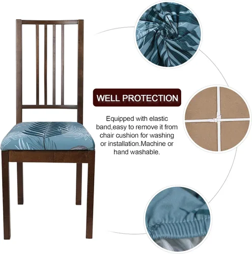 Miniatura 2 de SearchI Juego de 6 fundas de asiento para sillas de comedor, fundas de asiento elásticas con estampado, extraíbles y lavables, fundas de cojín