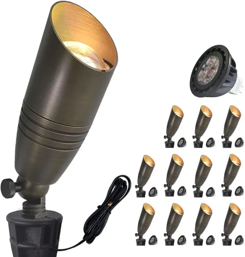 Miniatura 20 de COLOER Foco de paisaje de latón de bajo voltaje (negro) paquete de 1 con carcasa de aluminio de 5 W, foco LED MR16 2700K 450LM CRI85+, iluminación
