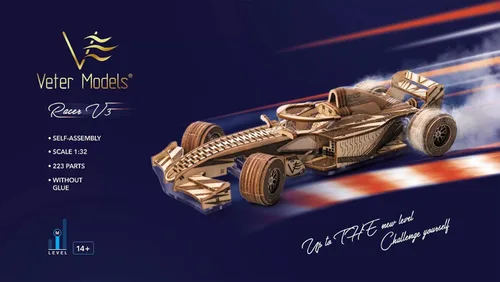 Miniatura 9 de Modelos Veter Mecánicos Madera y Plástico Rompecabezas 3D Racer V3 Fórmula Uno F1 Racing Car Self-Assembly Set
