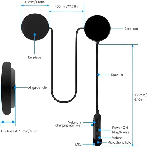 Miniatura 7 de Auriculares Bluetooth para casco de motocicleta, auriculares al aire libre, auriculares deportivos impermeables, altavoces manos libres, control