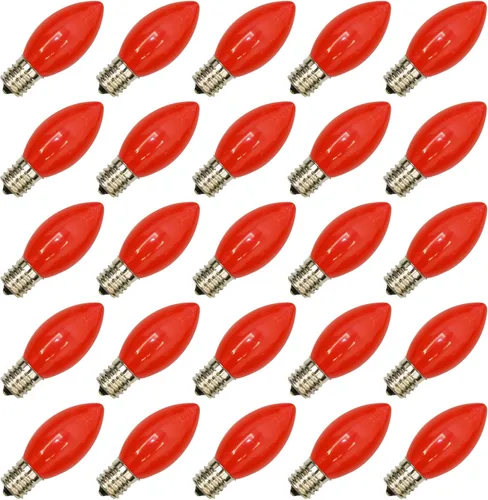 Miniatura 9 de SUNSGNE Bombillas LED C9 de repuesto blancas de Navidad, paquete de 25 bombillas LED de Navidad C9 de plástico para luces de cadena de patio al aire