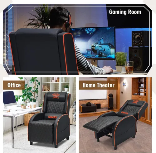 Miniatura 8 de GYMAX Silla reclinable de masaje para juegos, sofá individual ergonómico de estilo de carreras con reposacabezas ajustable, respaldo y reposapiés