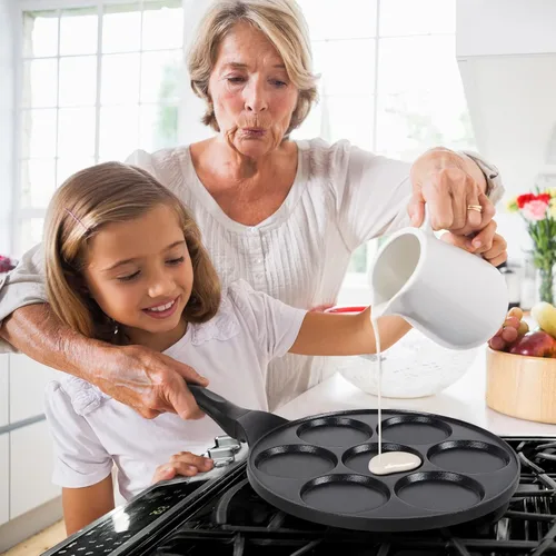 Miniatura 7 de Sartén antiadherente para hotcakes con diseño de parrilla de 7 moldes, mini fabricante de hotcakes con revestimiento libre de PFOA - Negro