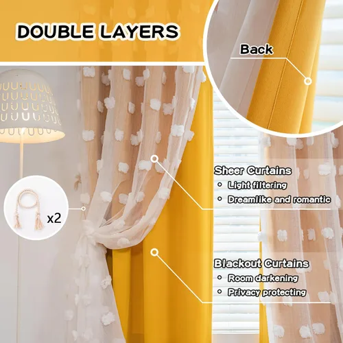 Miniatura 3 de Mysky Home Cortinas de doble capa, dormitorio, traslúcidas, opacas, habitación de niños, comedor, guardería, ojales, oscurecer la habitación, 52 x