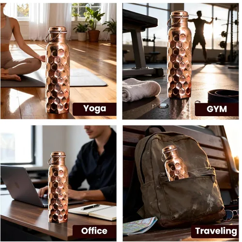 Miniatura 3 de Craft Trade Botella de agua de cobre 100% puro de 32 onzas – Botella de fitness de 32 onzas líquidas para beber, vaso hecho a mano inspirado