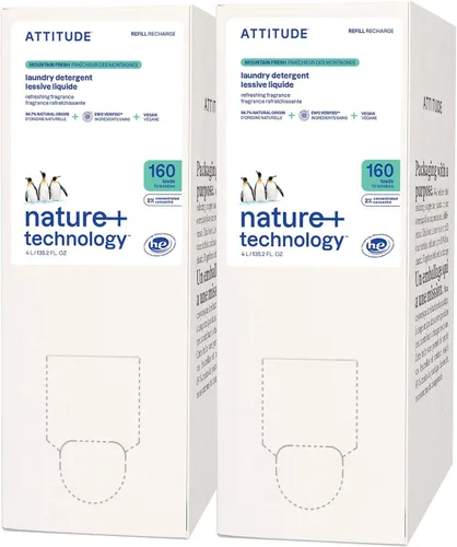 ATTITUDE Repuesto de detergente líquido para ropa, verificado por EWG, compatible con HE, a base de plantas y vegano, jabón natural para lavandería,