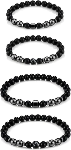 Emibele Pulsera de desintoxicación linfática delgada para mujer, cuentas de hematita, obsidiana, antihinchazón, estiramiento para aliviar la