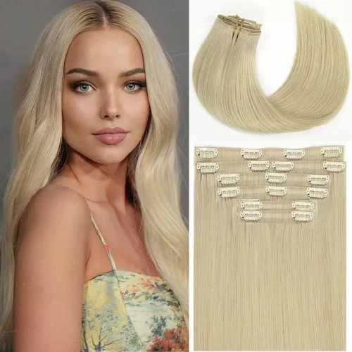 Miniatura 11 de Loxxy Extensiones de cabello humano con clip, sin costuras, 22 pulgadas, color marrón oscuro a castaño oscuro y marrón oscuro, 7 piezas