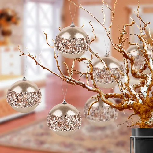 Miniatura 2 de Adornos de Bolas de Navidad Dorado Champán de 4 Piezas, Juego de 4 Piezas Rojas Irrompibles Decoraciones de Árbol de Navidad para Árboles de Navidad