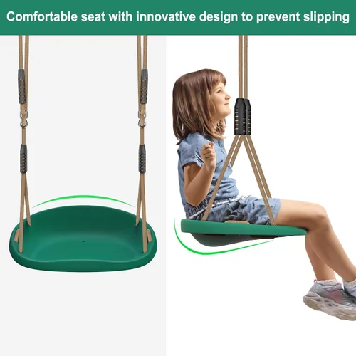 Miniatura 4 de SELEWARE Paquete de 2 asientos de columpio de plástico resistente con cuerda ajustable y conexión rápida, accesorios de repuesto para niños y Verde