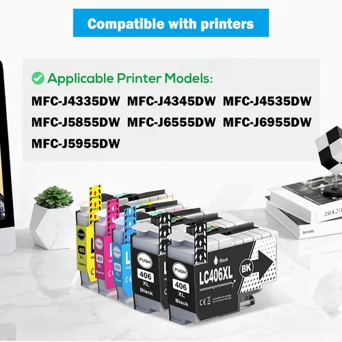 Miniatura 2 de LC406XL - Cartuchos de tinta compatibles de alta capacidad, color negro, 6000 páginas, 5000 páginas para impresora MFC-J4335DW MFC-J4345DW