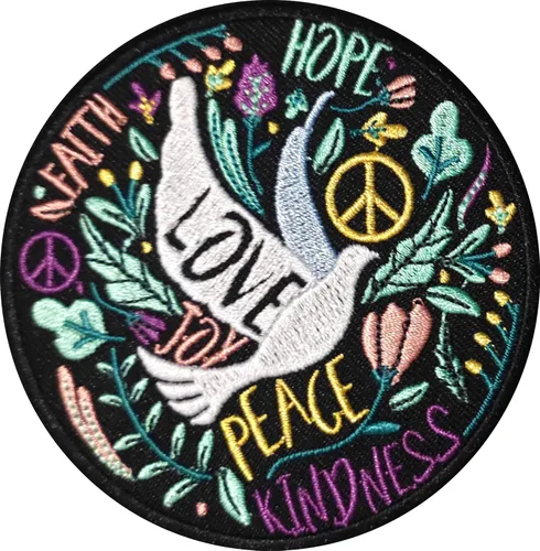 PatchClub Parche colorido Peace Love Patch – Plancha/Coser – Bonito aplique para chaquetas, jeans, ropa, mochilas, bolsas de mano, colcha 1 unidad