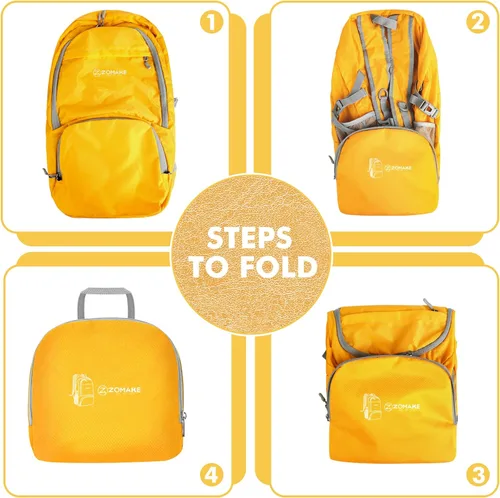 Miniatura 5 de ZOMAKE Mochila plegable ligera de 30 L, mochilas de senderismo plegables resistentes al agua Mochila plegable compacta para viajes (amarillo)