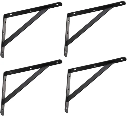 Miniatura 5 de 2 soportes de estante triangulares de trípode de 8 pulgadas, soportes de estante montados en la pared, color negro, BT200