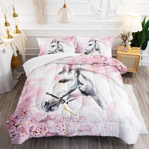 Miniatura 26 de Juego de edredón de unicornio para niñas, juego de ropa de cama de mariposa, juego de edredón de arco iris, tamaño individual con 1 edredón y 2