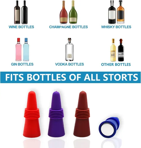Miniatura 4 de Tapones de vino sellador de botellas de bebidas, de silicona suave, tapones para botellas de vino, corchos con agarre superior para mantener el vino