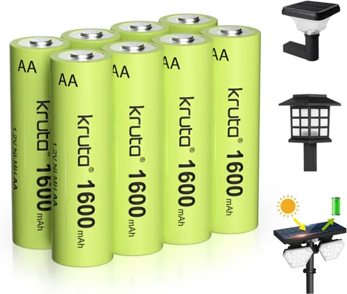 Ni-MH Baterías recargables AA, doble A 1600 mAh, alta capacidad, 1.2 V, precargadas para jardinería de jardín, luces solares al aire libre, luces de