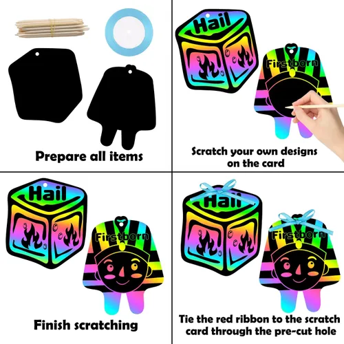 Miniatura 3 de WATINC Juego de 60 piezas de arte de papel para rascar de Pascua con 10 plagas para niños, tarjetas de rascar de color mágico para manualidades