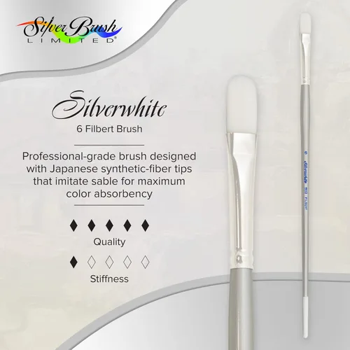 Miniatura 2 de Silver Brush 1503-6 - Cepillo Taklon blanco con mango largo, filbert, tamaño 6