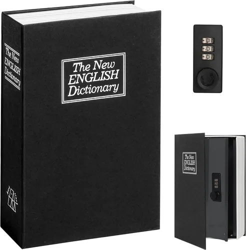 Miniatura 9 de Decaller Caja fuerte para libros con cerradura de llave, caja secreta de metal oculta para seguridad del hogar, dinero y joyas, 9.5 x 6.2 x 2.2