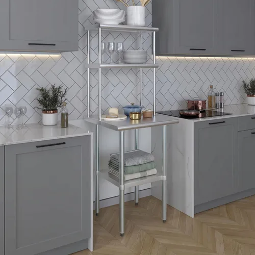 Miniatura 6 de AmGood Mesa de trabajo de acero inoxidable con estante de doble nivel de 12 pulgadas de ancho Combo de mesa de preparación de cocina y estantes