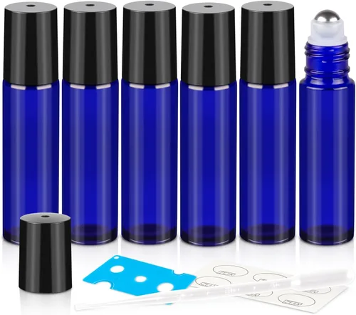 Miniatura 15 de Botellas enrollables de 0.3 fl oz para aceites esenciales, botellas de vidrio enrollables, botella de perfume recargable, con bolas de rodillo