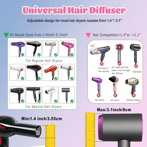 Miniatura 2 de Difusor universal de cabello para secadores de pelo de 1.4 a 3.1 pulgadas, accesorio difusor de secador de pelo, difusor profesional para cabello